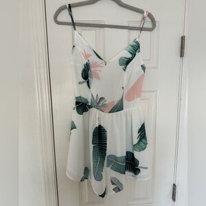Tropical Leaf Print Romper